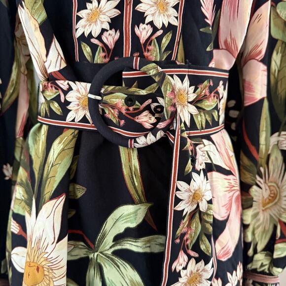 Farm Rio Surreal Flowers Belted Minidress Long Sleeve Puff Sleeve Boho M - Picture 5 of 12